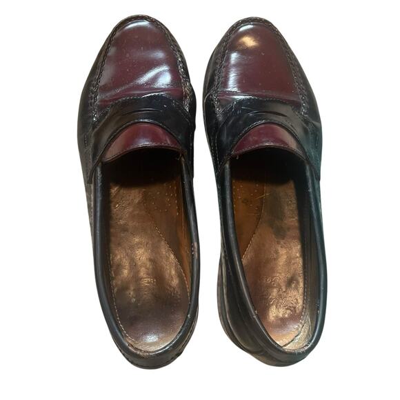 GH Bass & Co Weejuns Mens 9.5D Logan Flat Strap Loafers Wine Leather Slip-ons - Picture 4 of 10